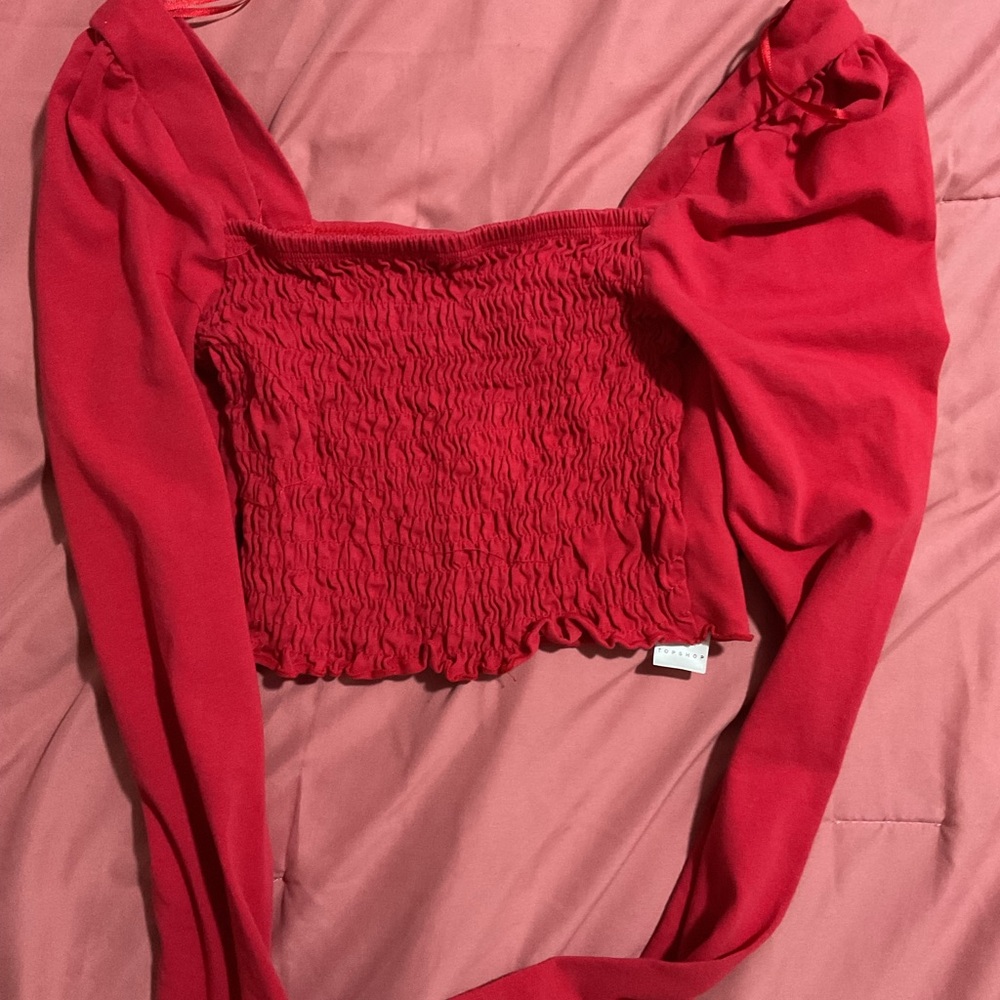 Topshop Red Smocked Blouse